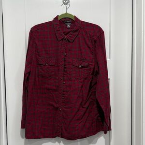 Eddie Bauer Red and Navy Plaid Button-Up Shirt